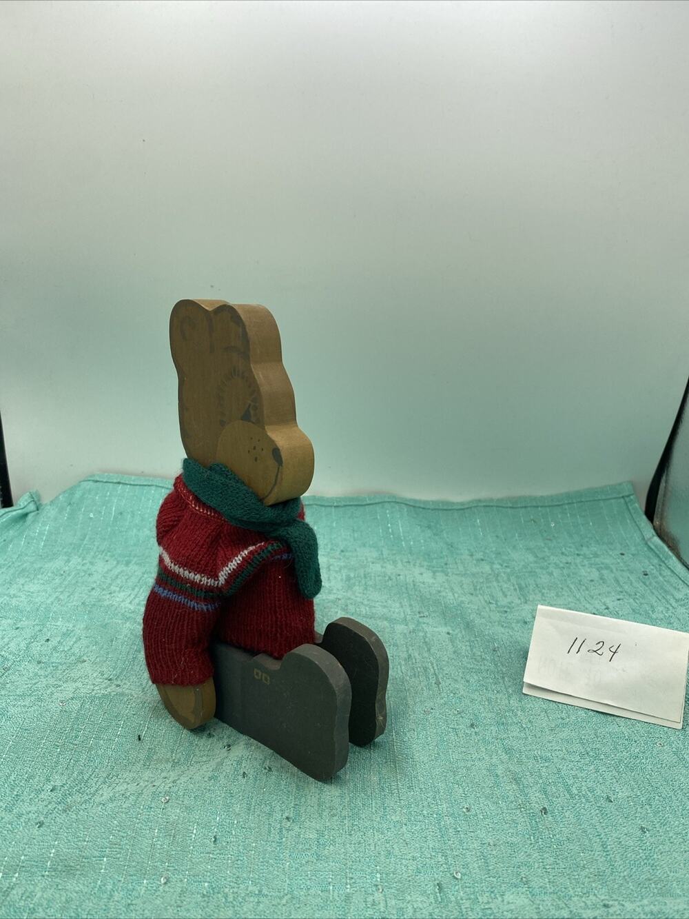 Wood Christmas Holiday Bear With Neck Scarf And Sweater Handmade 5” X 7.5” T